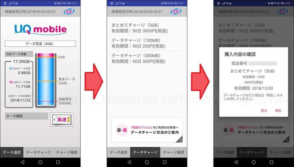 UQモバイル データチャージ方法