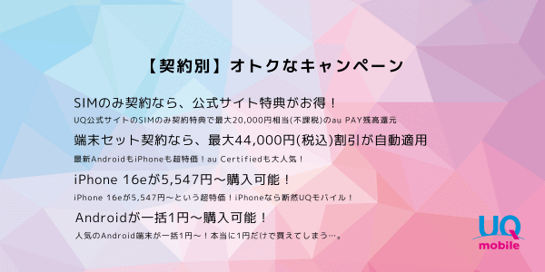 UQモバイル30,000円キャッシュバック