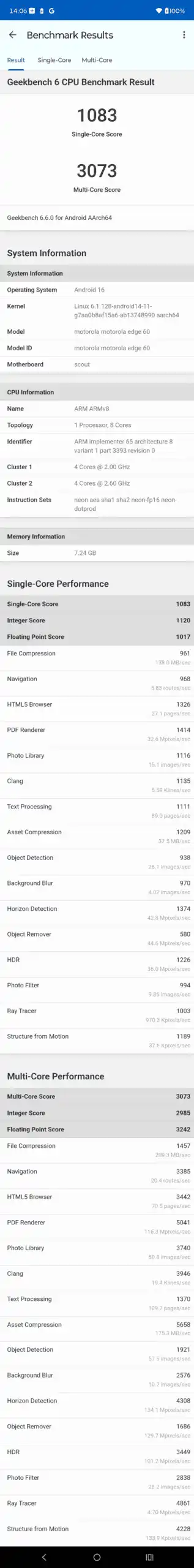 motorola edge 60 ベンチマーク結果スクリーンショット（AnTuTu/Geekbench/3DMark/PCMark）