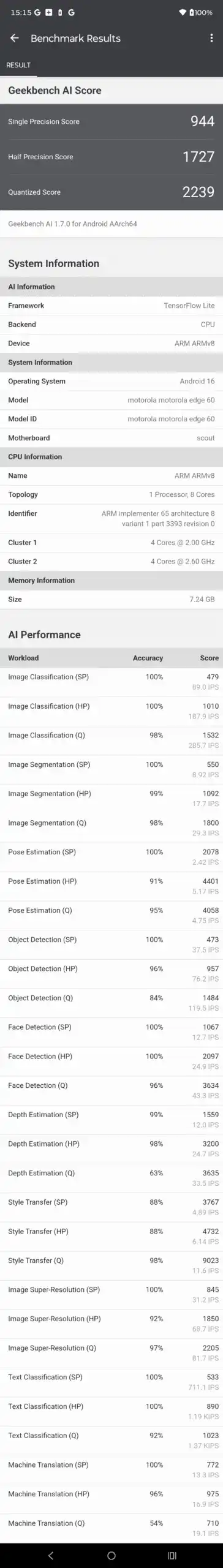 motorola edge 60 ベンチマーク結果スクリーンショット（AnTuTu/Geekbench/3DMark/PCMark）