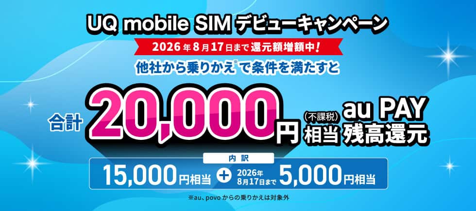 UQモバイルキャッシュバック2万円
